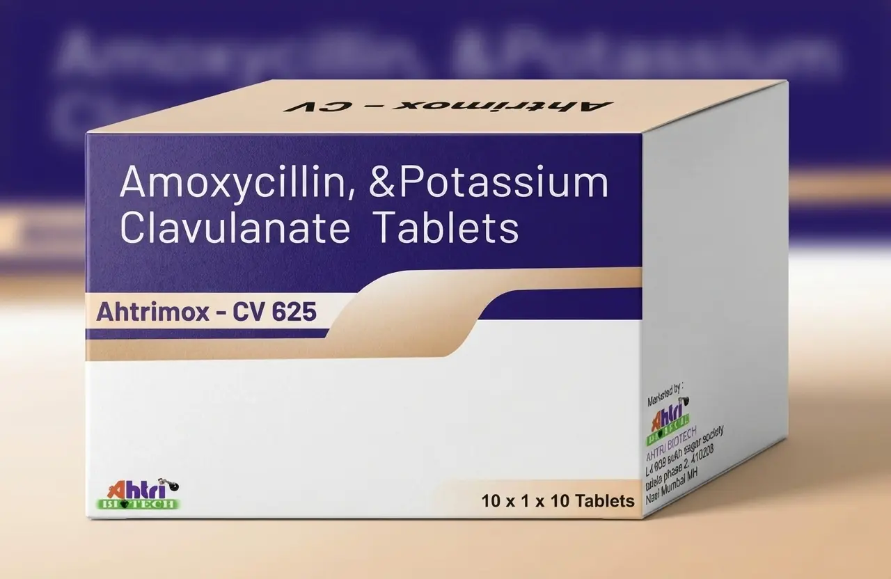 AHTRIMOX-CV 625 Antibiotic Tablets Amoxicillin Potassium Clavulanate - Bacterial Infection Respiratory ENT UTI Medicine